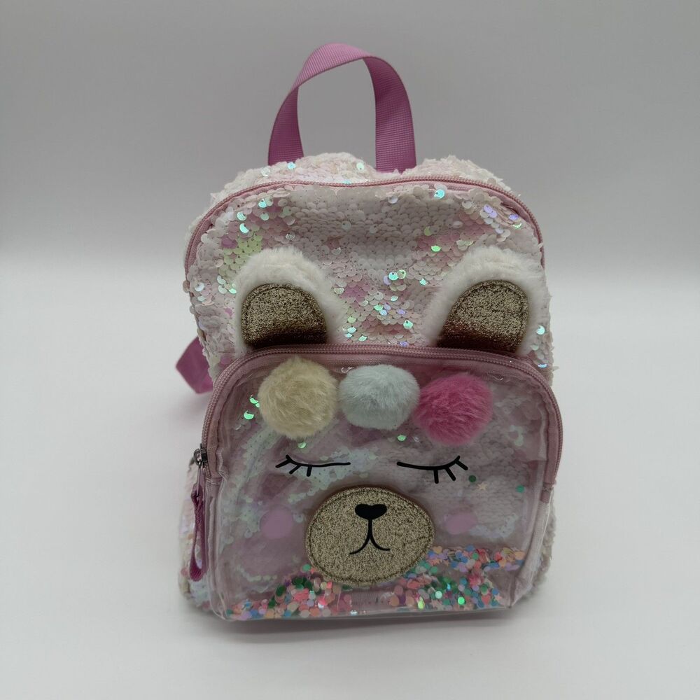 Cat & Jack girls Sequin Llama Mini Backpack Sparkles Pink sequin & fabric straps